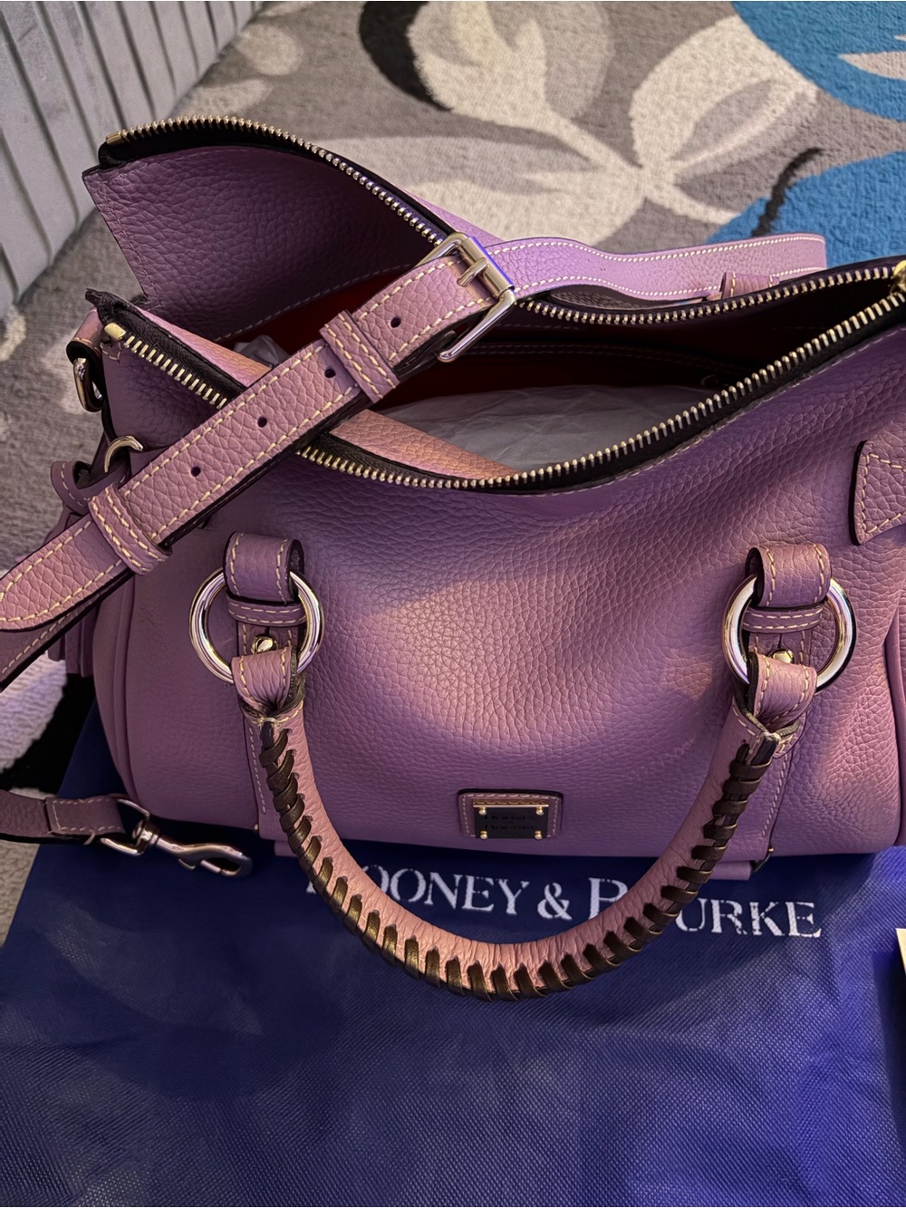 Dooney & Bourke Pebble Leather Satchel with soft Gold-Tone Hardware - Picture 6 of 7